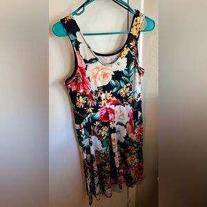 Floral Sleeveless Dress - Black with Multicolor Floral Print